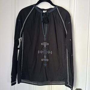 Aritzia Sunday‎ Best Black Embroidered Cotton Boho Top NWT XS